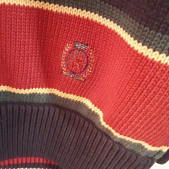 VTG 90's Tommy Hilfiger Men's Heavy Cotton Sweater Striped Color Block Size L - Picture 5 of 7